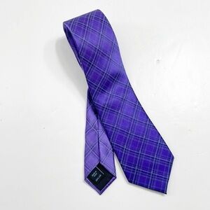 Mark Anthony purple plaid 100% silk narrow tie